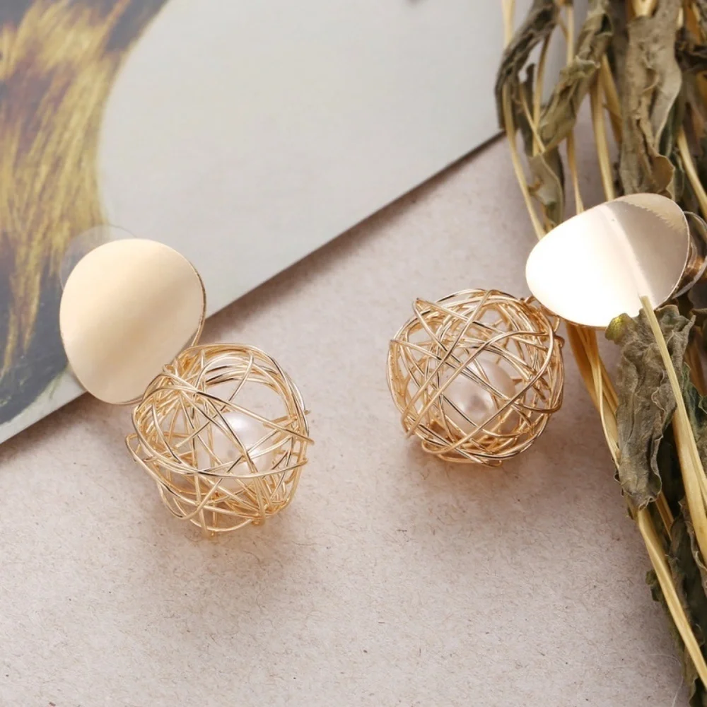 *YESENAI* Gold x Pearl Braided Ball Design Fashion Earrings